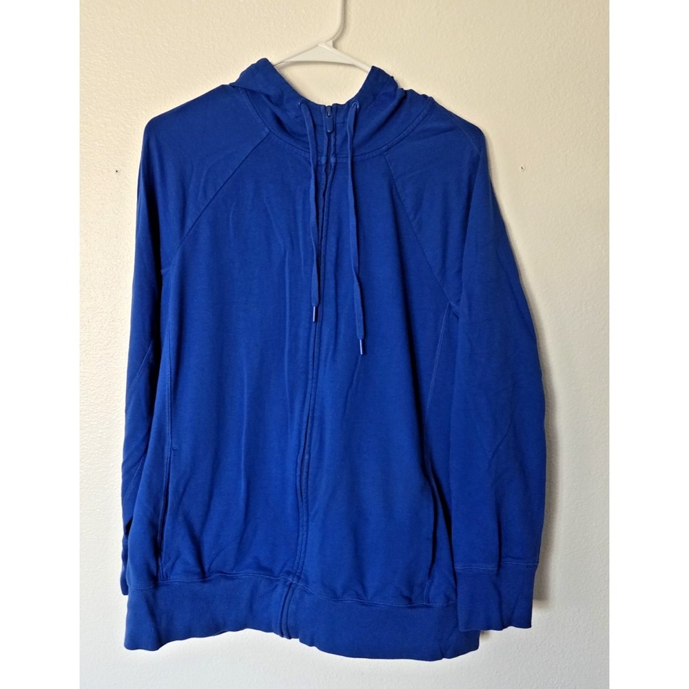 Denim & Co Womens Hoodie 1X Blue Lightweight Cotton Full Zip Sweatshirt